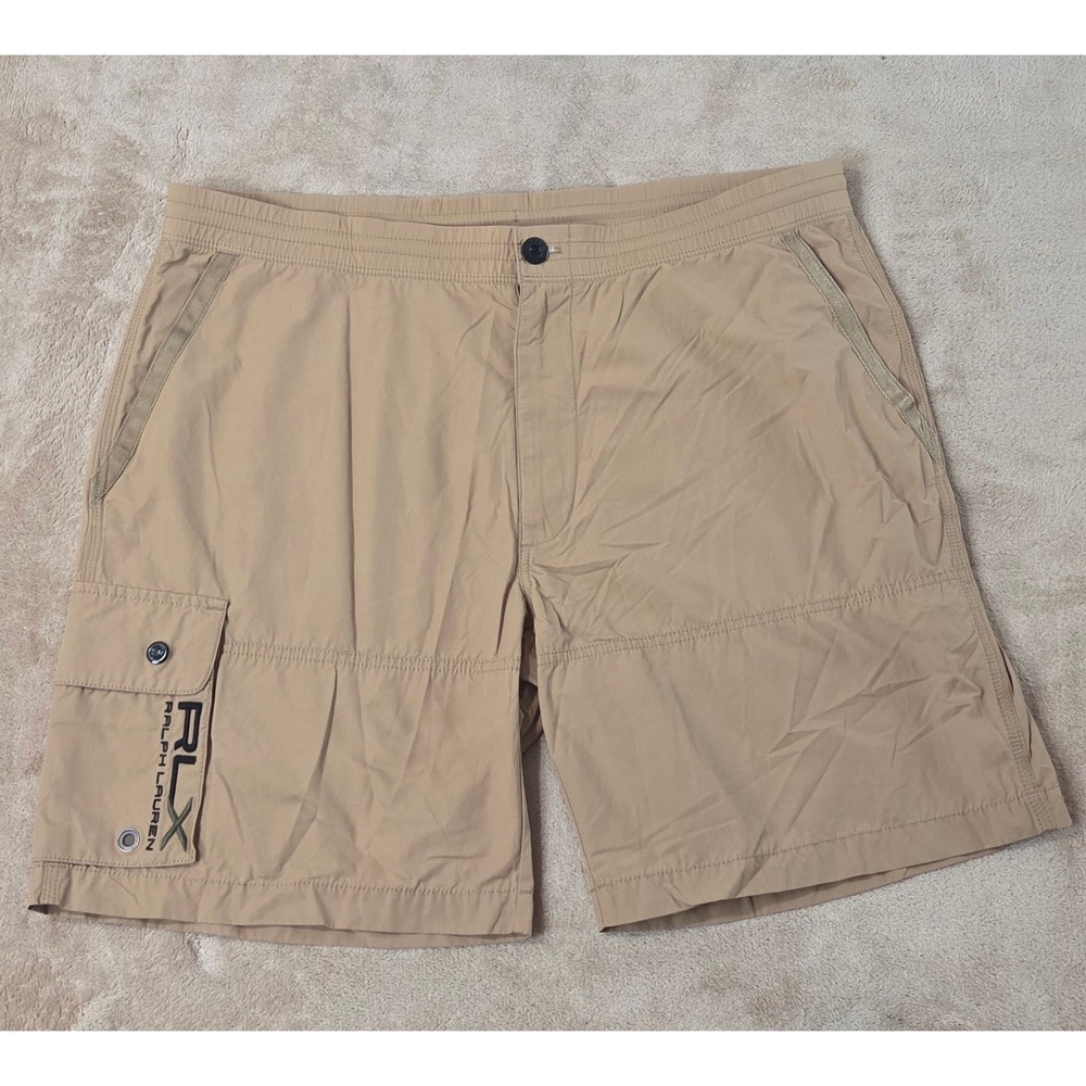 Y2K RLX Ralph Lauren Shorts 8" Men's Size 2XL Khaki drawstring Nylon Blend EUC